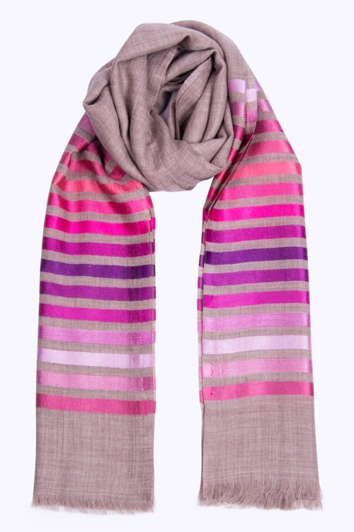 Ruby Stripe Wool Silk Scarf