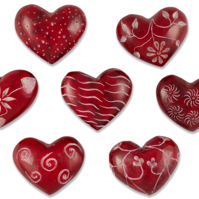 Hand flatterer heart red soapstone, 9 models assorted