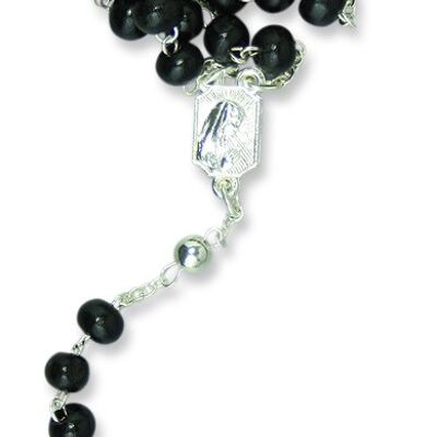 Black wooden rosary with silver Our Father bead