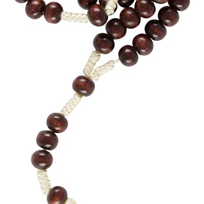 knotted rosary with wooden bead, nut brown, light cross