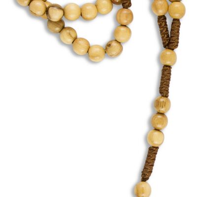 rosario anudado, perla de madera de olivo de 5 mm, cordón marrón