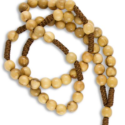 knotted rosary, bead 5mm olive wood bead, cord brown