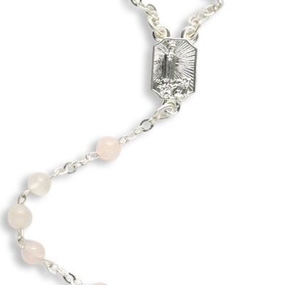 Rose quartz rosary, silver plated, bead 4mm, with spring ring