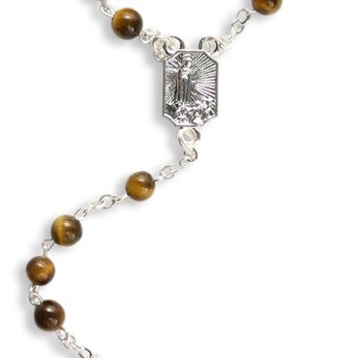 Tiger's eye rosary, silver-plated, with spring ring