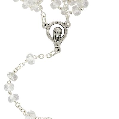 Rosary rock crystal, pearl 6mm silver plated, with spring ring