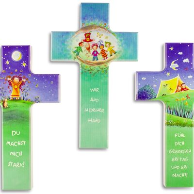 Croix enfant colorée 15 cm, 3 modèles assortis