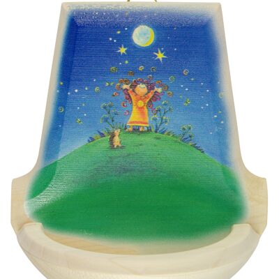 Chaudron votif en bois sycomore enfant avec hérisson lune/étoiles