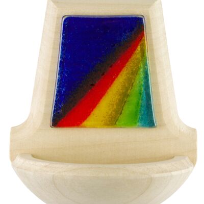 Caldero de madera con tapa de vidrio azul arcoiris