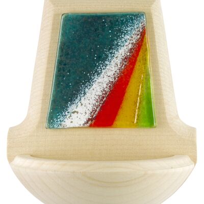 Caldero de consagración de madera con tapa de cristal turquesa arcoiris