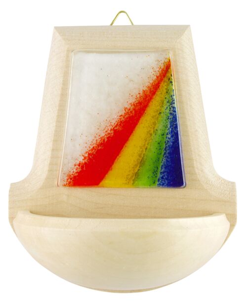 Holzweihkessel mit Glasauflage Regenbogen weiß