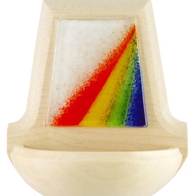 Holzweihkessel mit Glasauflage Regenbogen weiß