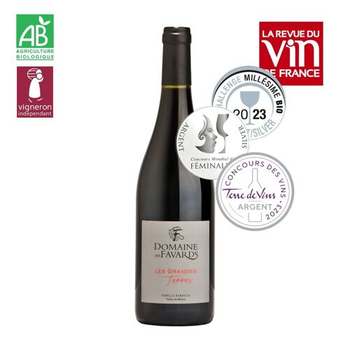 Vin rouge bio - Côtes du Rhône 2020 - Grenache, Syrah, Mourvèdre - Vallée du Rhône - Les Grandes Terres (75cl)