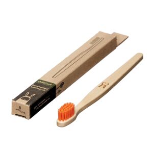 Brosse à dents en bois de hêtre 100% végétale pour enfants - Lapin (FSC 100%) POILS ORANGE