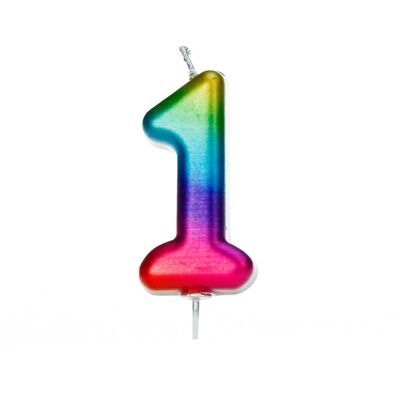 Vela arcoíris con púas moldeadas con números metálicos de 1 año