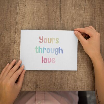 Adoption Card: 'Yours Through Love' Rainbow Text