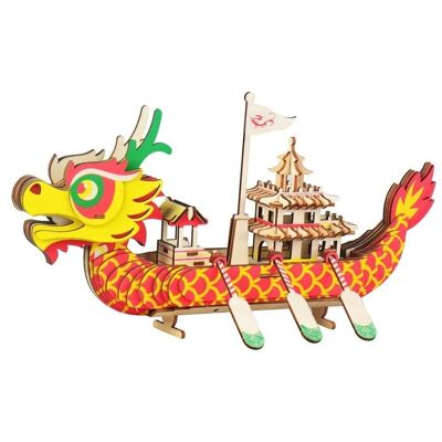 Wooden building kit of a Chinese Dragon Boat color
