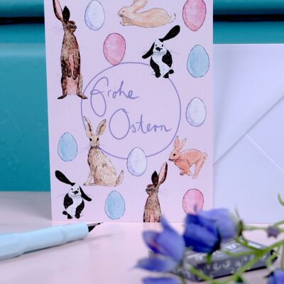 Greeting card Easter bunnies pink
