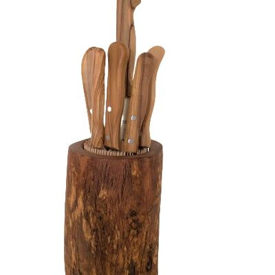Ceppo per coltelli DESIGN RUSTIC in legno d'ulivo