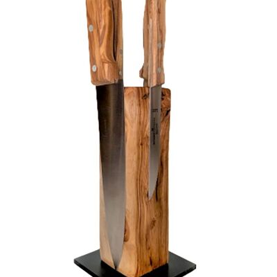 Bloc à couteaux TOWER en bois d'olivier