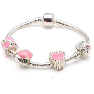 Pulsera de abalorios chapada en plata 'Love and Kisses' para niños de 18 cm