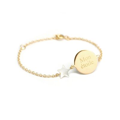 Pulsera cadena medallón estrella de nácar bañada en oro para niño - grabado MON ÉTOILE