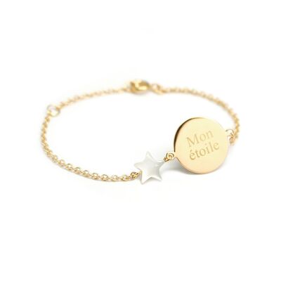 Gold-plated mother-of-pearl star medallion chain bracelet for children - MON ÉTOILE engraving