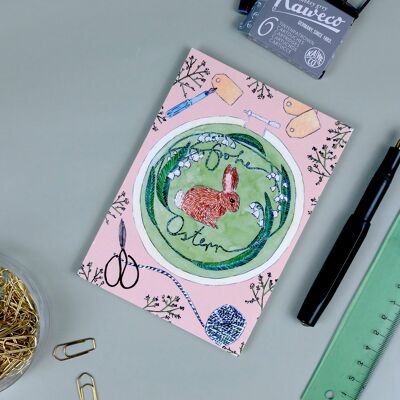 Carte postale bâton lapin rose