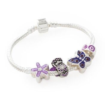 Bracelet Enfant 'Purple Fairy' Plaqué Argent Perles Charm 17cm 1