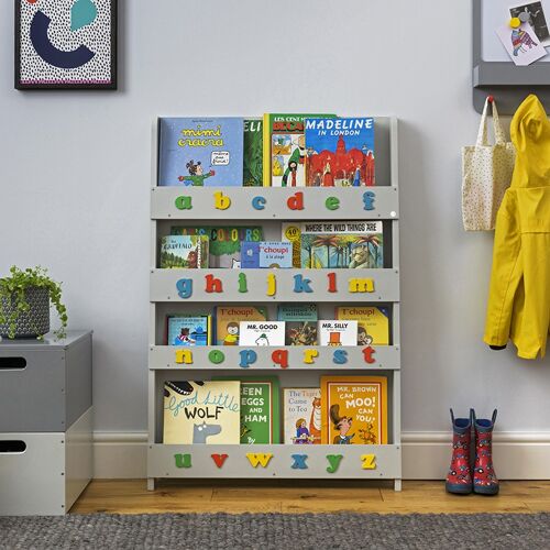 Tidy Books Alphabet Bookcase - Pale Grey, Retro Colour Alphabet