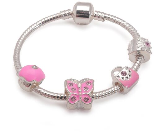 Children's 'Pretty In Pink' Silver Plated Charm Bead Bracelet 16cm