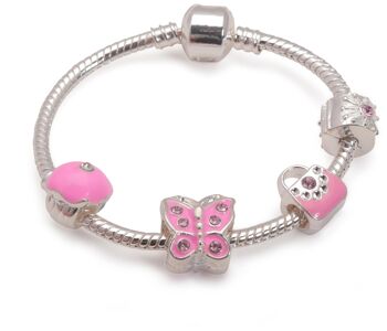 Bracelet pour enfant 'Pretty In Pink' en plaqué argent avec breloques perles 18cm 1