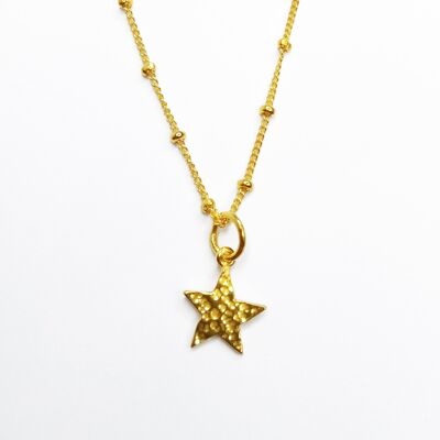 Sterling Silver 925 Single Star Necklace with 18kt Gold Plate & Hammered Detail