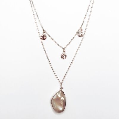 Layered Silver 925 Mini Disk and Keishi Pearl Necklace