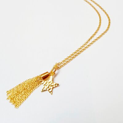 Silver 925 Shooting Star Tassle Necklace with 18kt Gold Plate