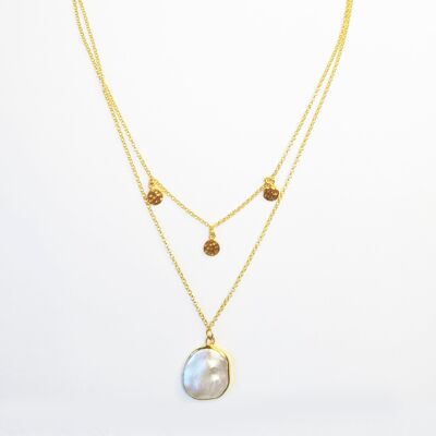 Double Chain Layered Keishi Pearl Gold Necklace