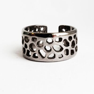 Labyrinth Silver 925 Black Rhodium Coral Band Ring