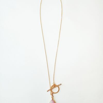 Pink Rose Quartz 18kt Gold Plated Fob Necklace