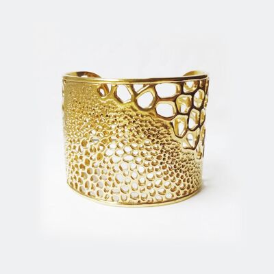 Labyrinth Open Backed Gold Cuff Bangle In 18kt Gold Plate