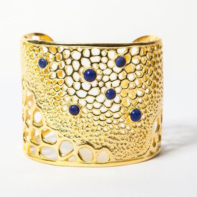 Labyrinth Cuff with Lapis Lazuli Gemstones And 18kt Gold Plate