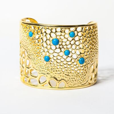 Labyrinth Cuff with Turquoise Gemstones And 18kt Gold Plate