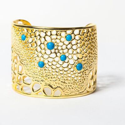 Labyrinth Cuff with Turquoise Gemstones And 18kt Gold Plate