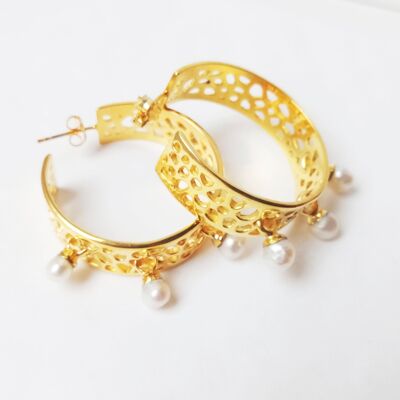 Big Gold Hoops with Real Seed Pearls