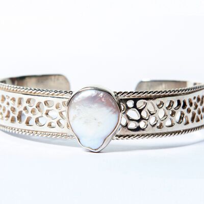 Labyrinth Single Keishi Pearl Silver 925 Thin Coral Bangle