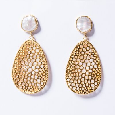 Labyrinth Keishi Pearl Teardrop Earring with 18kt Gold Plate