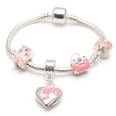 Versilbertes Charm Bead-Armband „Little Miss Pink“ für Kinder, 16 cm