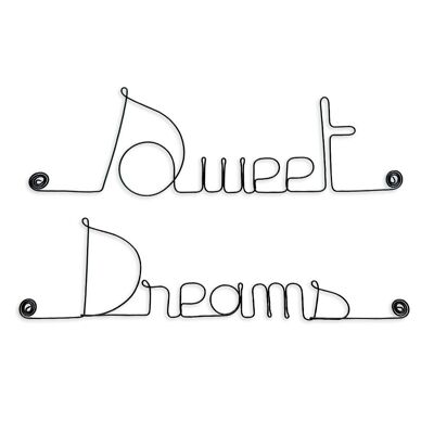 Palabra de alambre: "Dulces sueños" - Decoración de pared para fijar en un dormitorio - Joyas de pared