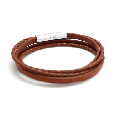 Men's le mix cognac leather bracelet - PAPA engraving