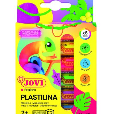 JOVI - Vegetable-based modeling clay, 6 sticks of 15 grams, assorted fluorinated colors