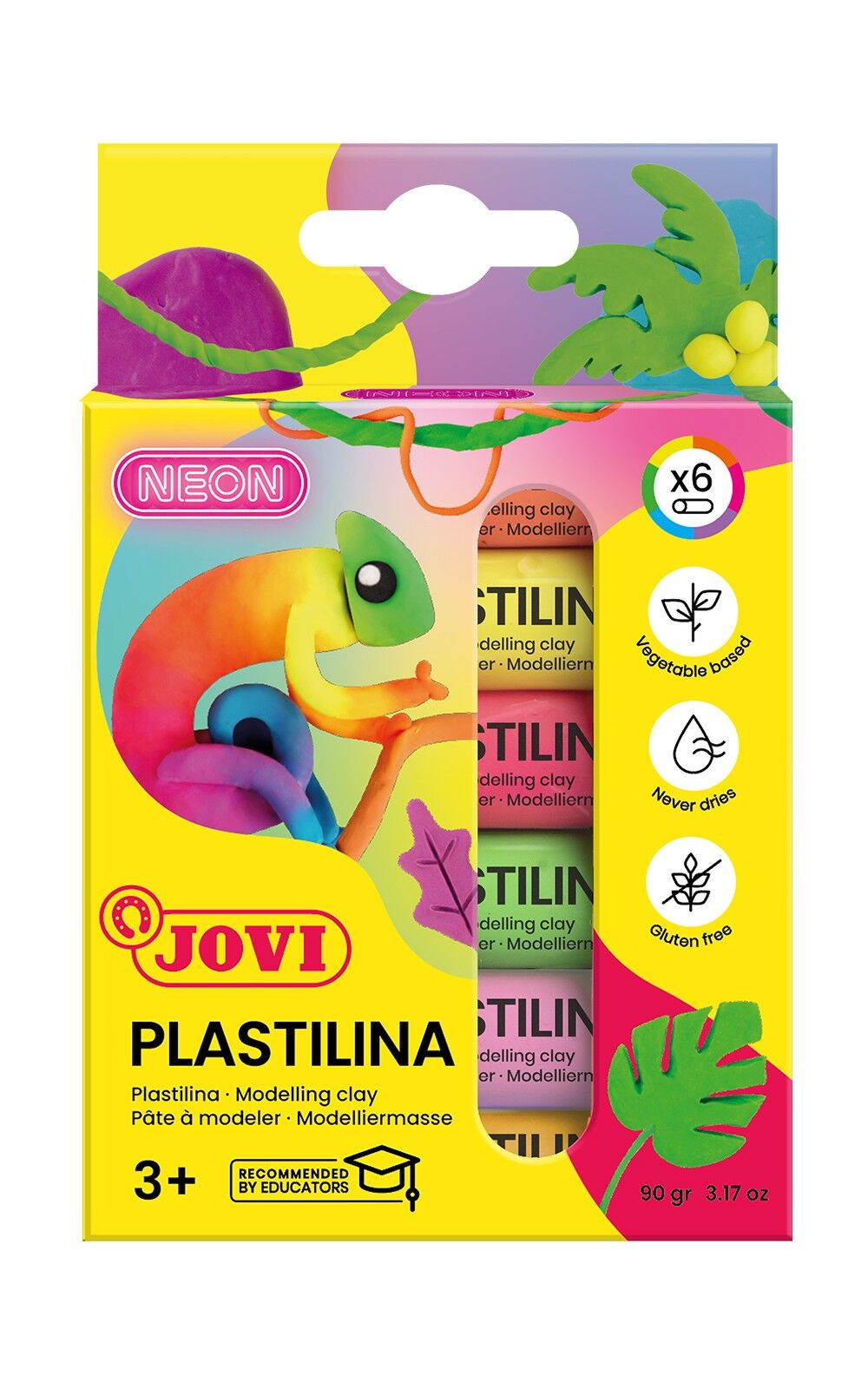 JOVI - Modellierpaste auf pflanzlicher Basis, 6 Riegel à 15 Gramm, überdruckte fluoridierte Farben