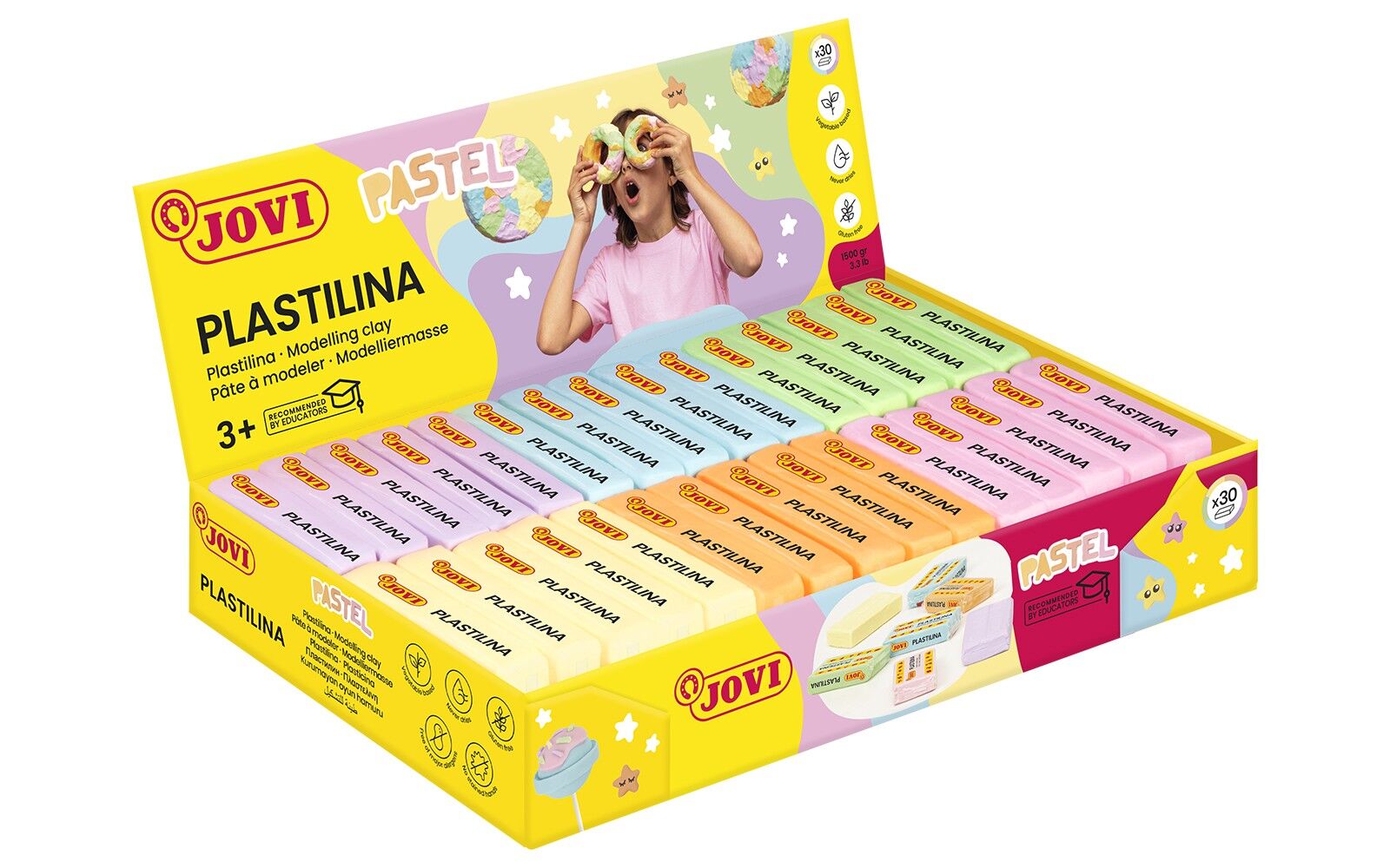JOVI - Plastilina-Gemüsebasis, 30 Riegel à 50 Gramm, Pastellfarben Overtidos